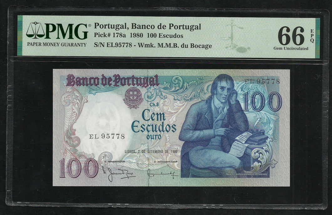 Portugal : 100 Escudos 1980 ; PMG : Gem UNC 66 ; EPQ