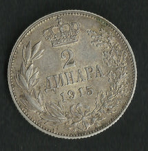 Charger l&#39;image dans la galerie, Serbie : 2 Dinara 1915 Argent
