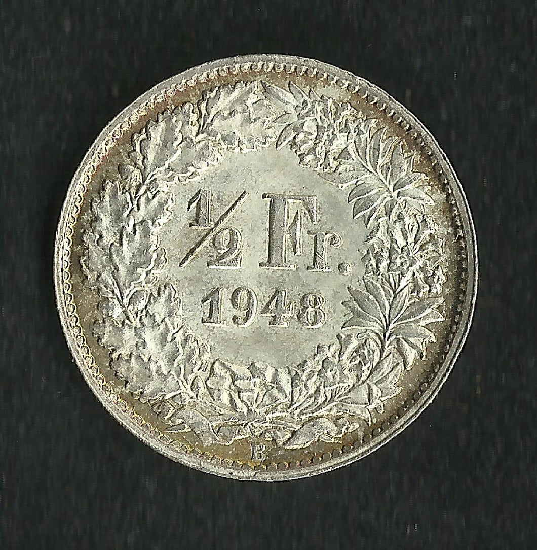 Suisse : 1/2 Franc Argent 1948 ; Qualité SPL
