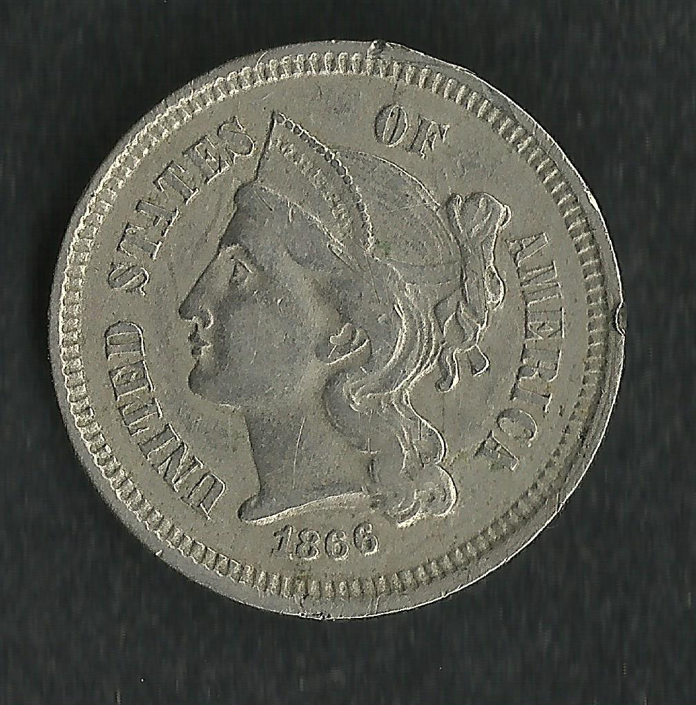 USA / Etats Unis : 3 Cents 1866