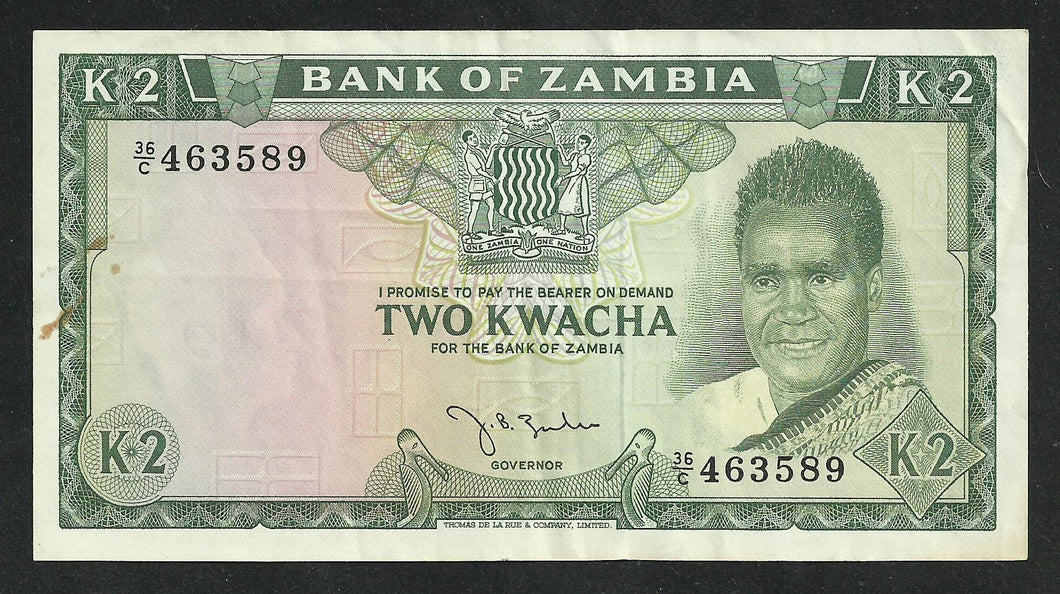 Zambie : 2 Kwacha 1969 Sign 2