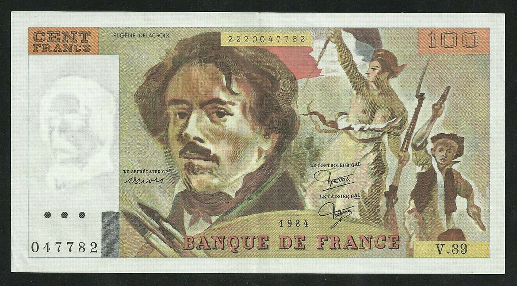 100 Francs Delacroix 1984 Alphabet V 89 SUP + / SPL